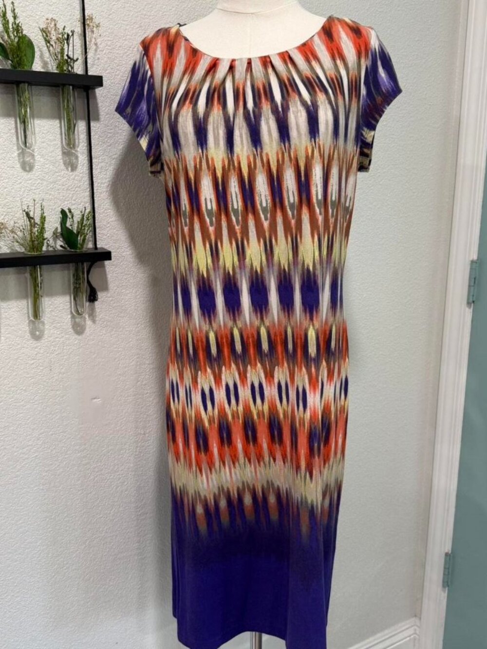 Chico's Ikat Abstract Print Jersey Knit Cap Sleeve T-Shirt Dress